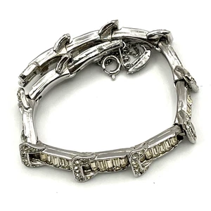 Boucher Art Deco Stil Armband Rhodium Baguette Strass Schnalle Gliederarmband - Bild 1 von 11