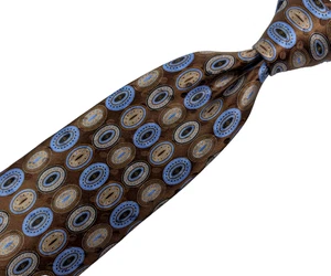 Cravatta ERMENEGILDO ZEGNA 100% seta raso lucido marrone blu ovale Italia - Foto 1 di 4