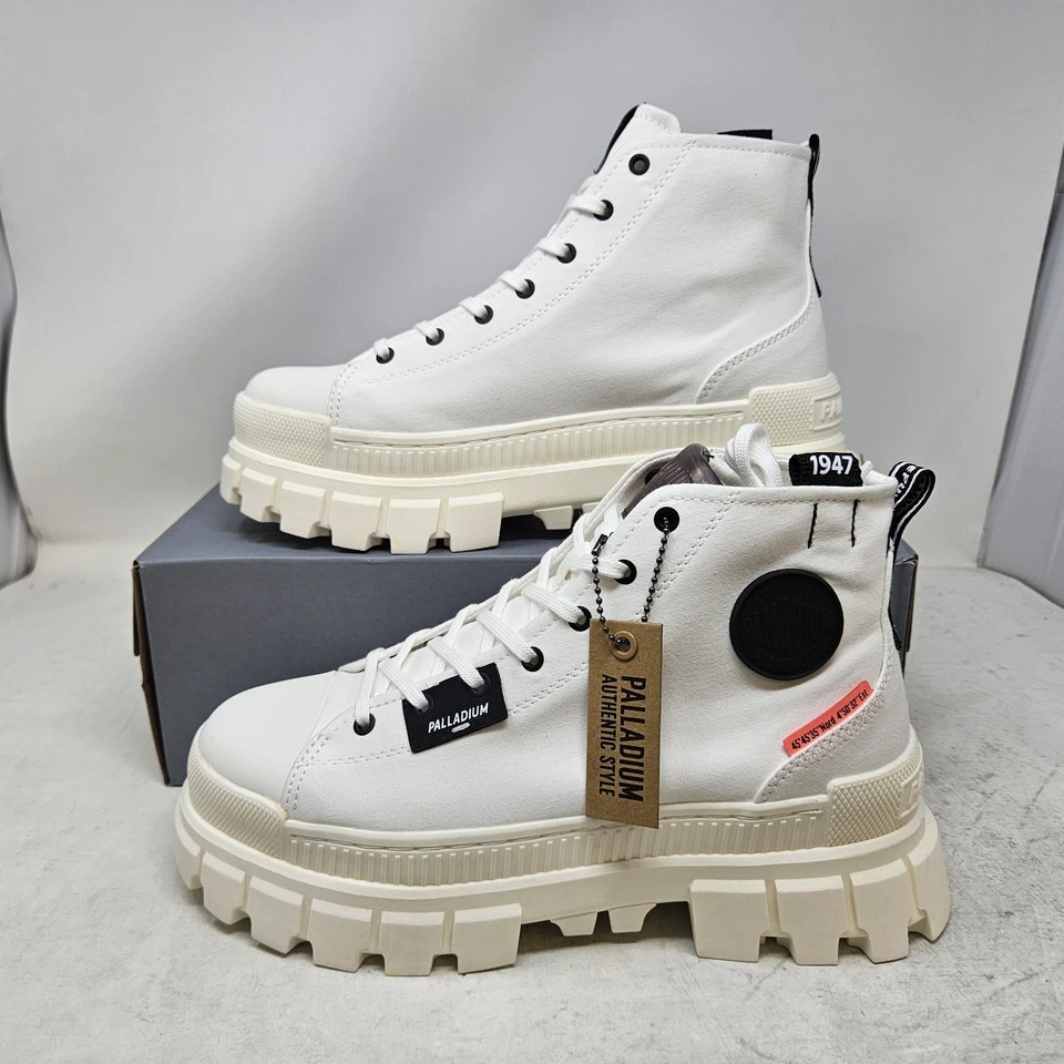 Palladium Revolt Hi TX 97242-127-M Women 10 White Lug Sole Platform Combat Boot
