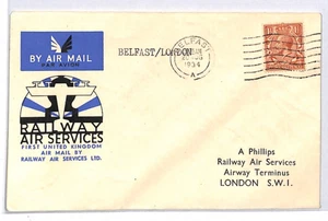 GB NORTHERN IRELAND Air Mail 1934 Cover RAS FIRST FLIGHT *Belfast*- London YK376 - Picture 1 of 12