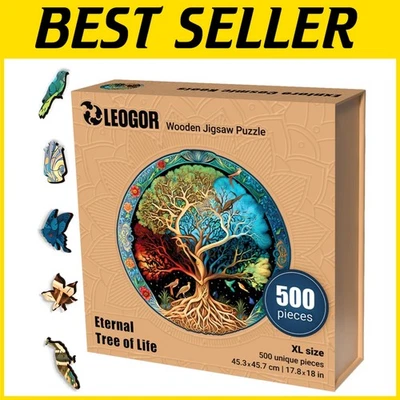 Extra-Thick Round 500-Piece Wooden Puzzle with Creative Hand-Shaped Pieces - Image 1 of 4