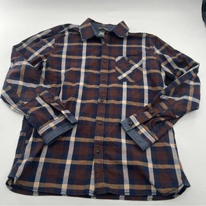 Roots Brown Plaid Flannel Long Sleeve Button Up Shirt Men’s - Picture 1 of 7