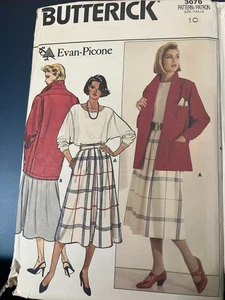 MISSES' BUTTERICK PATTERN #3076-SZ 10-UNCUT-SKIRT & JACKET-2 VIEWS (1985) - Picture 1 of 2
