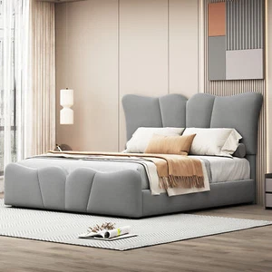 Full Size Upholstered Platform Bed Velvet Upholstered Bed, Gray - Picture 1 of 12