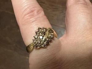 9 Karat Gelbgold Cognac Diamant Cluster Ring, Größe N - N1/2, 3,25 gm - Bild 1 von 17