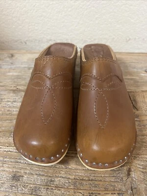 Zuecos Troentorp de cuero marrón caramelo cosido para mujer talla EU 37 US 6,5-7 Foto 1 de 4
