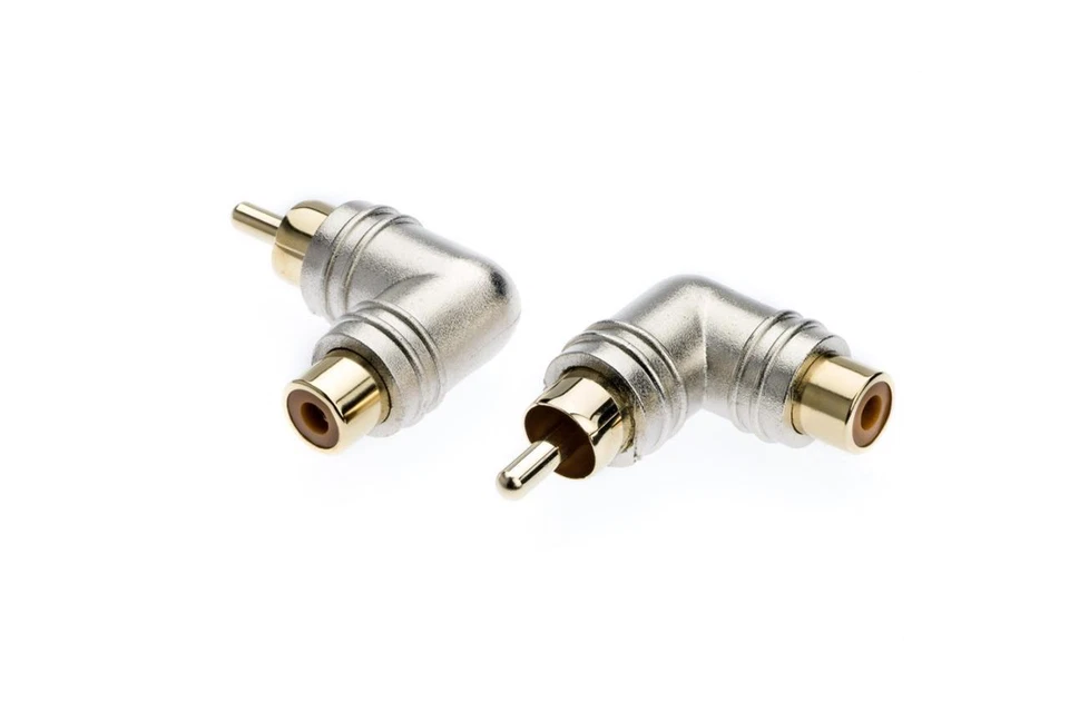 RCA Phono Adaptor Right Angle Male to Female 24ct Gold 90 Degree QTY x 2 - Image 1 of 1