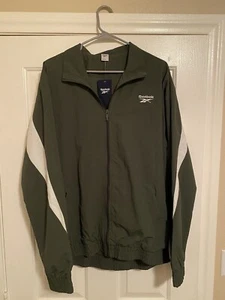 Reebok Track Jacket Mens L Green/ White Nylon Windbreaker NWT - Picture 1 of 6