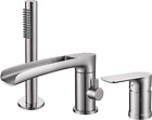 Waterfall Roman Tub Faucet With Hand Shower, Widespread Deck Mount Bathtub Fauce