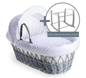 Clare de Lune Grey Wicker Moses Basket with Deluxe Rocking Stand - Picture 1 of 5