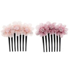 2 Pcs Yarn Hair Comb Women's Flower Floral Accessories