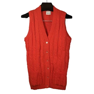 De Colección Años 80 Guirnalda Tejido con Cable Cárdigan Suéter Chaleco Talla S Rojo 100% Lana Virgen - Imagen 1 de 4