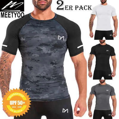 2X MEETYOO Herren Kompressionsshirt Funktions Shirt Laufshirt Fitness Sporttop - Bild 1 von 4
