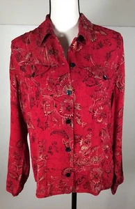 Camisa Chicos Mediana 100% Seda Abotonada ROJA PAISLEY BOHO CAMPESINO HIPPIE Azteca - Imagen 1 de 8