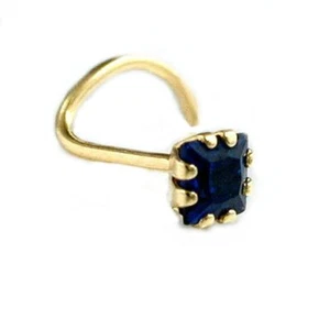 Piercing de Nez, Zirkonia-Safir, Carré, Bleu Foncé 750 or Jaune , Femme - Picture 1 of 2