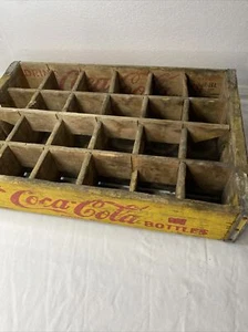 Vintage Yellow Wooden Wood 24 Bottle Coca-Cola Coke Crate - Picture 1 of 24