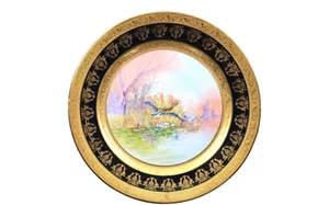 Limoges Plate Gold Large Cabinet Cobalt Blue Painted Bird Circa 1960 - Picture 1 of 9