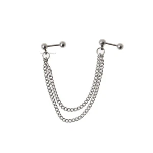 Cartilage Barbell Stud Double Chain Linked Slave Tragus Helix Upper Earring - Picture 1 of 3