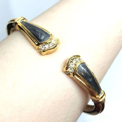 ВИНТАЖНЫЙ БРАСЛЕТ KJL ДЛЯ AVON ЗОЛОТИСТЫЙ ЭМАЛИРОВАННЫЙ ШАРНИР МОЛЛЮСК СО СТРАЗАМИ - Изображение 1 из 4