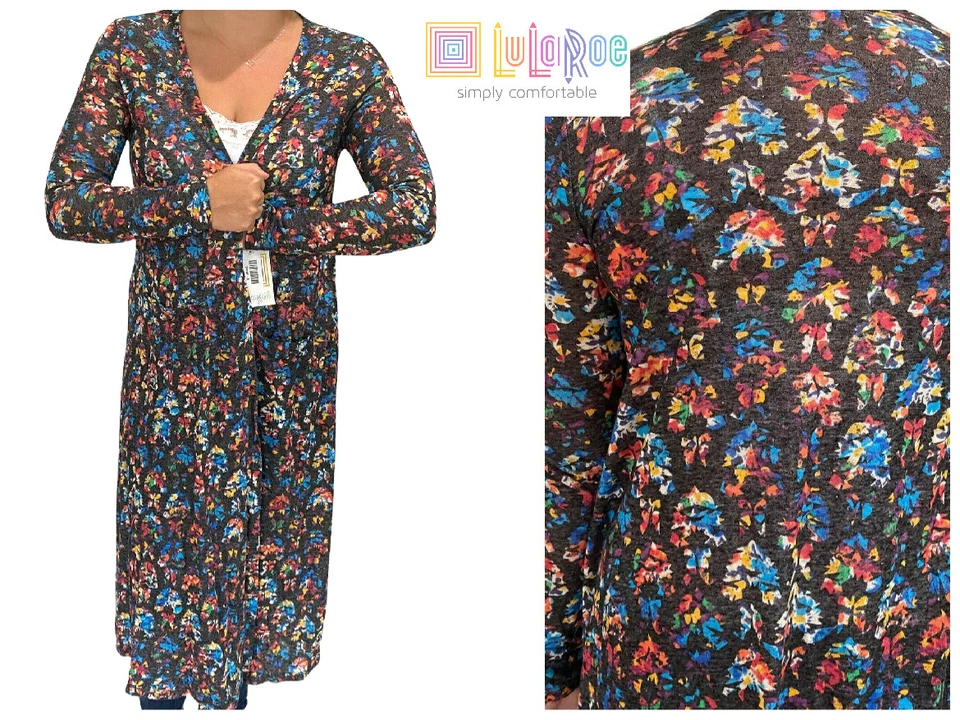 LULAROE Sarah Cardigan Sweater Duster Long Pockets Linen Rainbow Print NWT S 🦄  - Image 1 of 4