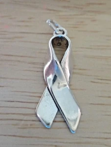 Sterling Silver 3D 25x11x5mm Plain Awareness Ribbon Charm - Picture 1 of 3