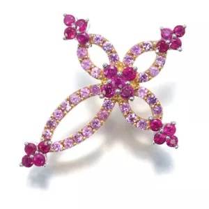 Auth QVC Pendant Ruby 0.70ct Pink Sapphire 0.50ct Cross 18K YG/WG - Picture 1 of 6