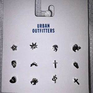 Urban Outfitters UO Silver Colored Stud Icon Earring Set 12 earrings NWT - Picture 1 of 2