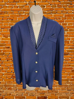 VINTAGE SIZE UK 16 NAVY BLOUSE JACKET TOP SMART BUTTON UP LONG SLEEVE WOMENS - Image 1 of 4