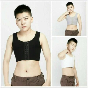 Lesbian Les Breast Chest Binder Tomboy Crop Hook Vest Tank Tops Front Buckle - Picture 1 of 15
