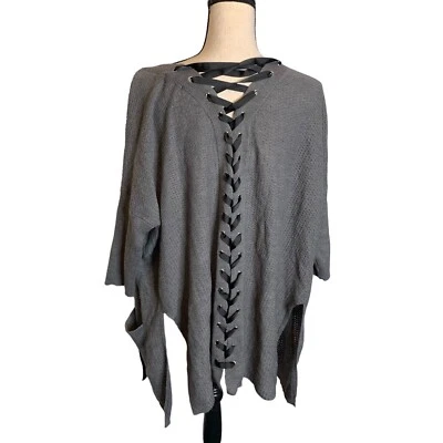 Democracy Sweater Womens Medium Gray Lace Up Back Open Front Cardigan Pockets - Image 1 of 4
