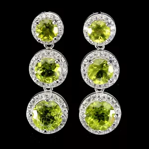 Unheated Round Peridot 7mm Cz 14K White Gold Plate 925 Sterling Silver Earrings - Picture 1 of 9