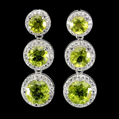 925 Sterling Silver Earrings Round Peridot 7mm Natural Gemstone Jewelry - Image 1 of 4