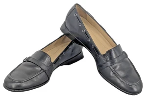 TROTTERS Loafers SZ 10M Black Leather Lacing Accent Business Academia Preppy - Picture 1 of 10