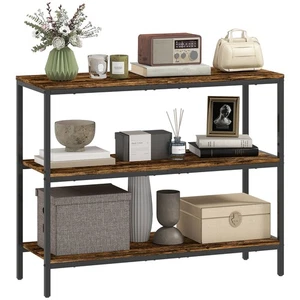 HOMCOM Industrial Console Table with 3-Tier Storage Shelves Rustic Brown - Picture 1 of 11