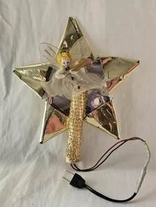 Vintage Spun Cotton Head Angel & Aluminum Illuminated Star Angel Tree Topper - Picture 1 of 4