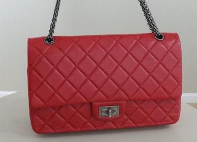 CHANEL 2.55 GM Diamond Pattern Calfskin Chain Shoulder bag Red Silver Women - Image 1 of 4