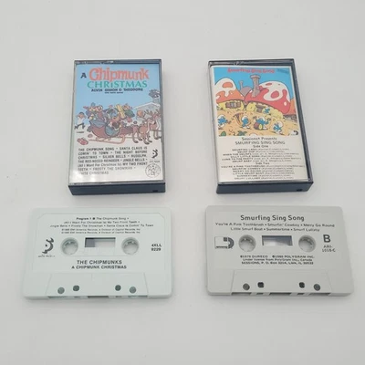 Smurfs Cassette Tape Smurfing Sing Song 1980 & Chipmunk Christmas 1985 Vtg Lot - Image 1 of 4