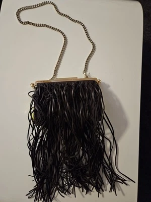 ZARA TRF Tasche Schoko-Braun Veganleder Schultertasche clutch boho Fransen NEU - Bild 1 von 4