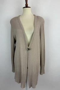 Cárdigan tejido Misook talla 2X beige un botón acanalado manga larga acolchado hombros - Imagen 1 de 14