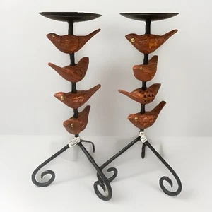 Juego de 2 candelabros Pier One con pájaros de madera hechos a mano 12,75" con etiquetas - Imagen 1 de 8