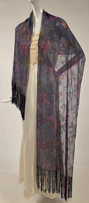 FLAPPER 1920’S GOLD LAME BROCADE SILK CHIFFON SHAWL FOR DRESS W SILK FRINGE ENDS - Image 1 of 4