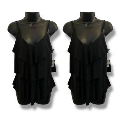 Juego de 2 camisetas tankini negras con capas verde aguamarina nuevas con etiquetas para mujer talla L 12/14 natación Foto 1 de 4