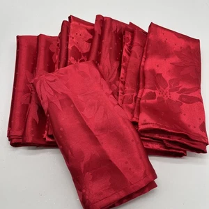 Set 10 Red Poinsettia Jacquard 18" Fabric NAPKINS Christmas Holiday Brocade - Picture 1 of 5
