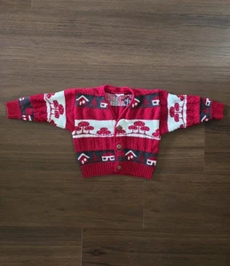 Vintage 80er Jahre 2T rot Weihnachtspullover Knopfleiste Strickjacke - Bild 1 von 5