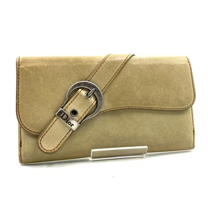 Christian Dior Portafoglio Lungo Sella con Motivo Cintura, Vera Pelle, Beige - Foto 1 di 24