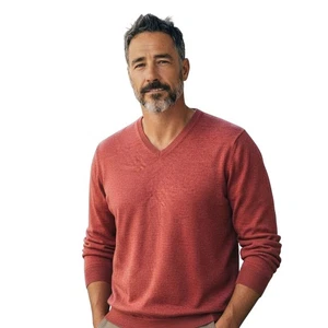 Brooks Brothers 346 Men's L Burnt Sienna V-Neck Sweater Extra Fine Merino Wool - Picture 1 of 8