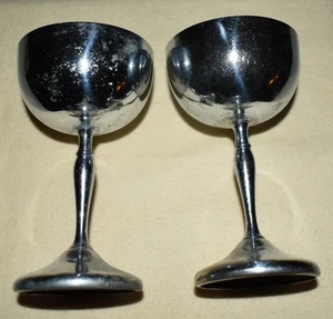 Two (2) Aluminum Stemmed Goblets 4.5" Holds 4 Ounces of Liquid SHINY USED - Picture 1 of 1