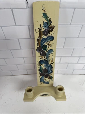 Vtg Nordic Wood Wall Sconce Candle Holder Primitive Scandinavian Aesthetic 15” - Image 1 of 4