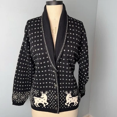Vtg Pendleton Virgin Wool Fair Isle Cardigan Sweater Women's L Snowflakes & Deer - Image 1 of 4