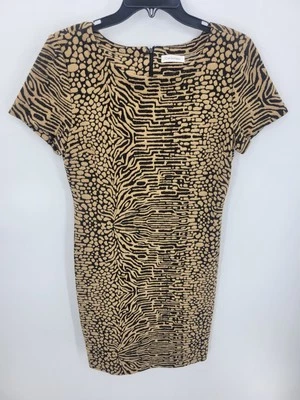 Calvin Klein Dress Womens 12 Brown Black Abstract Print Knit Short Sleeve Career - Image 1 of 4